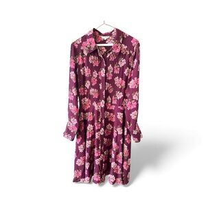Nanette Lepore Sangria Pink Floral Long Sleeve Dress Size 12